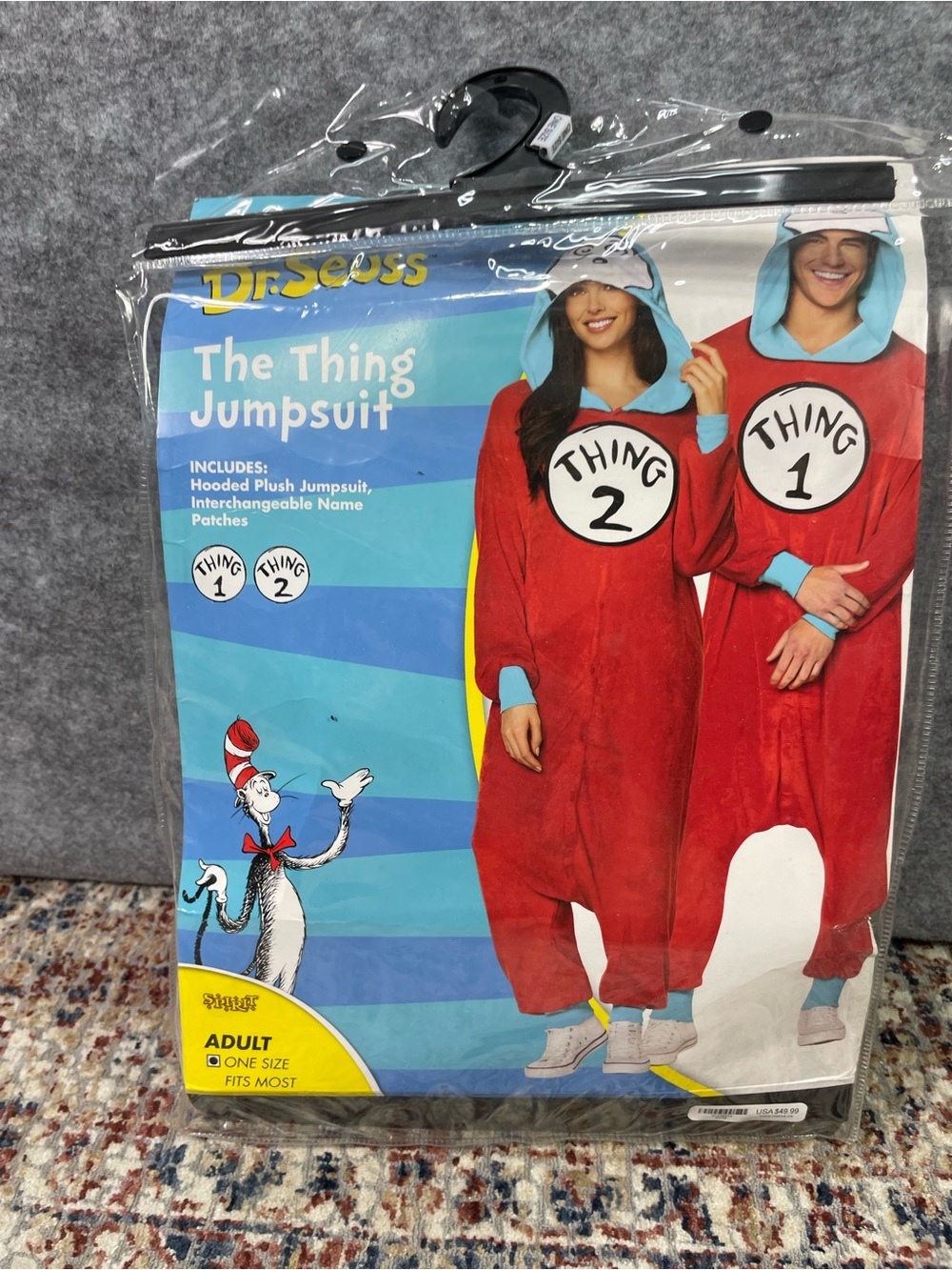 Dr Seuss Thing 1 Thing 2 Hooded Plush Adult Costume Jumpsuit Once Size Spirit
